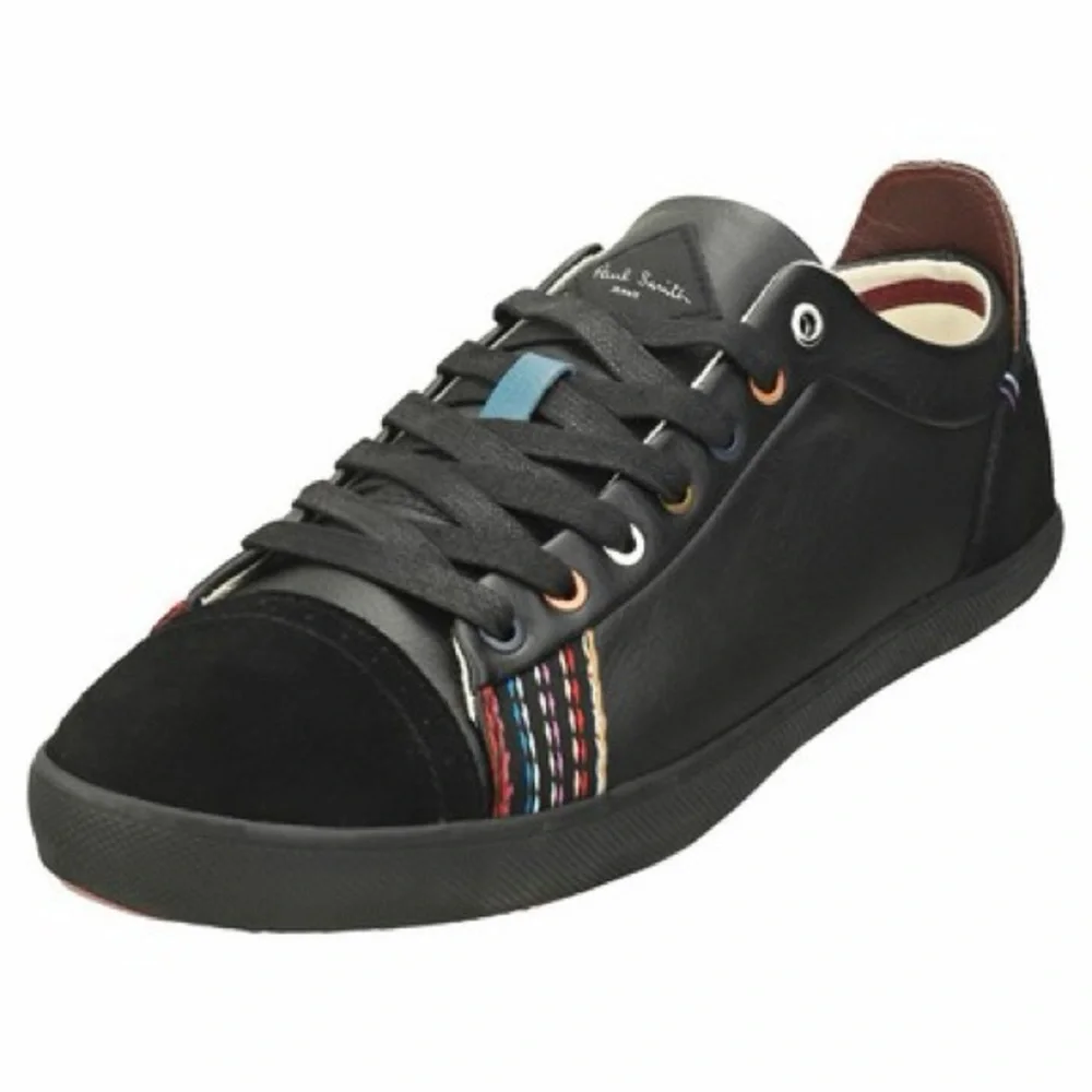 PAUL SMITH VESTRI LEATHER STRIPED PLIMSOLLS IN BLACK
